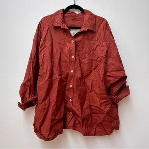 Not Perfect Linen Oversized Button Down Linen Shirt Redwood
